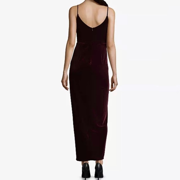 XScape Burgundy Velvet Tulip Hem Dress Maxi Gown Draped Skirt Sleeveless size 10 - Picture 2 of 8